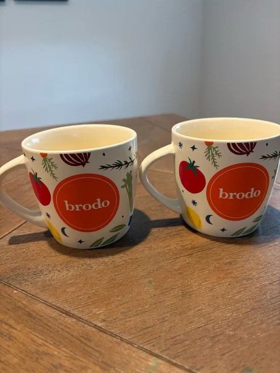 Brodo Bone Orange Logo Ceramic Mug Veggie Print - Set of 2 - Picture 1 of 5